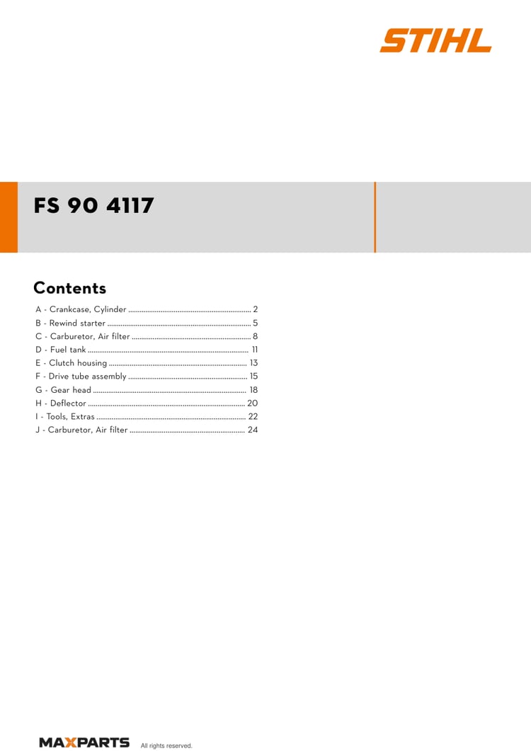 Cover of the STIHL FS 90 4117 illustrated parts catalogue PDF, showing the model name and contents.