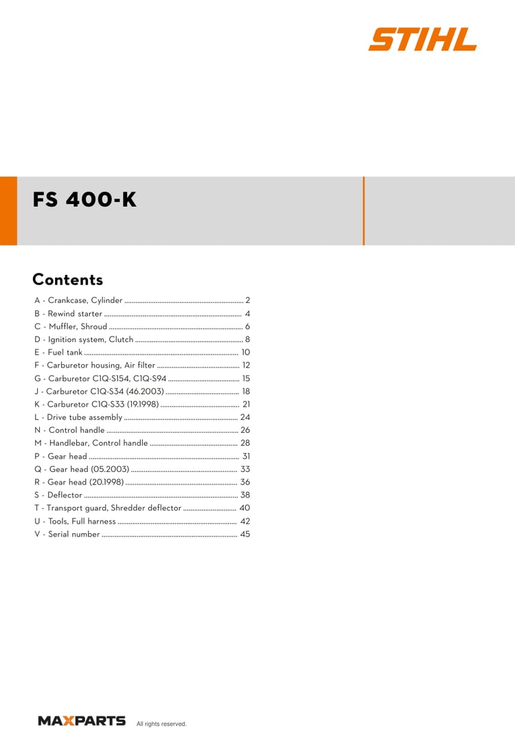 Cover of the STIHL FS 400-K illustrated parts catalogue PDF, showing the model name and contents.