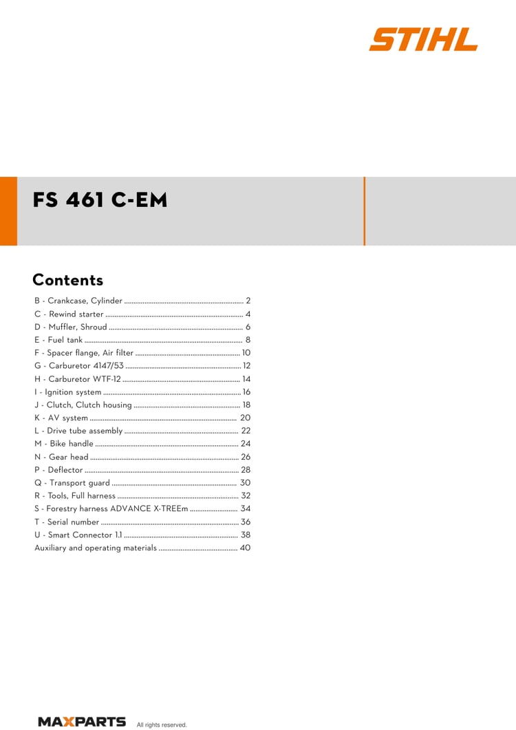 Cover of the STIHL FS 461 C-EM illustrated parts catalogue PDF, showing the model name and contents.