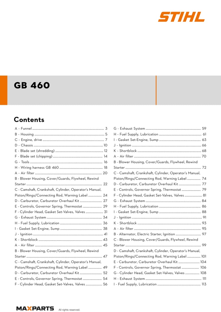 Cover of the VIKING GB 460 illustrated parts catalogue PDF, showing the model name and contents.