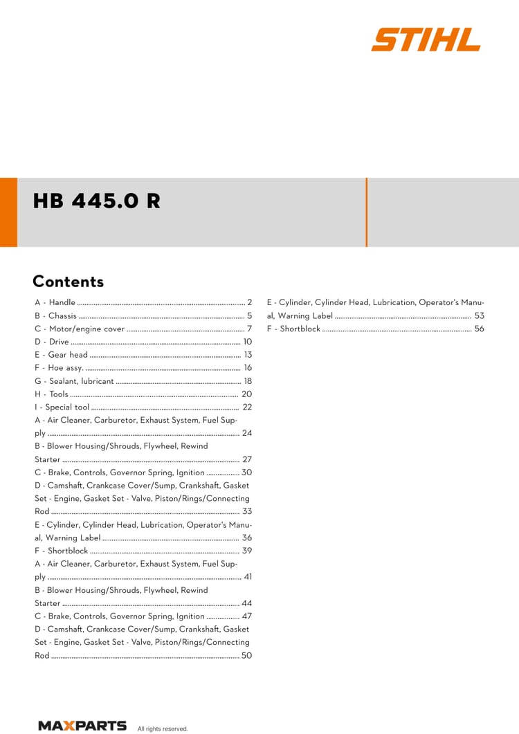 Cover of the VIKING HB 445.0 R illustrated parts catalogue PDF, showing the model name and contents.