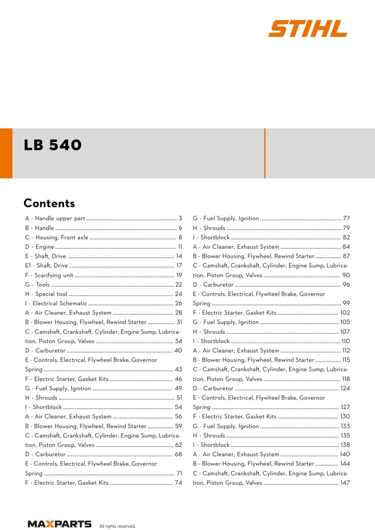 Cover of the VIKING LB 540 illustrated parts catalogue PDF, showing the model name and contents.