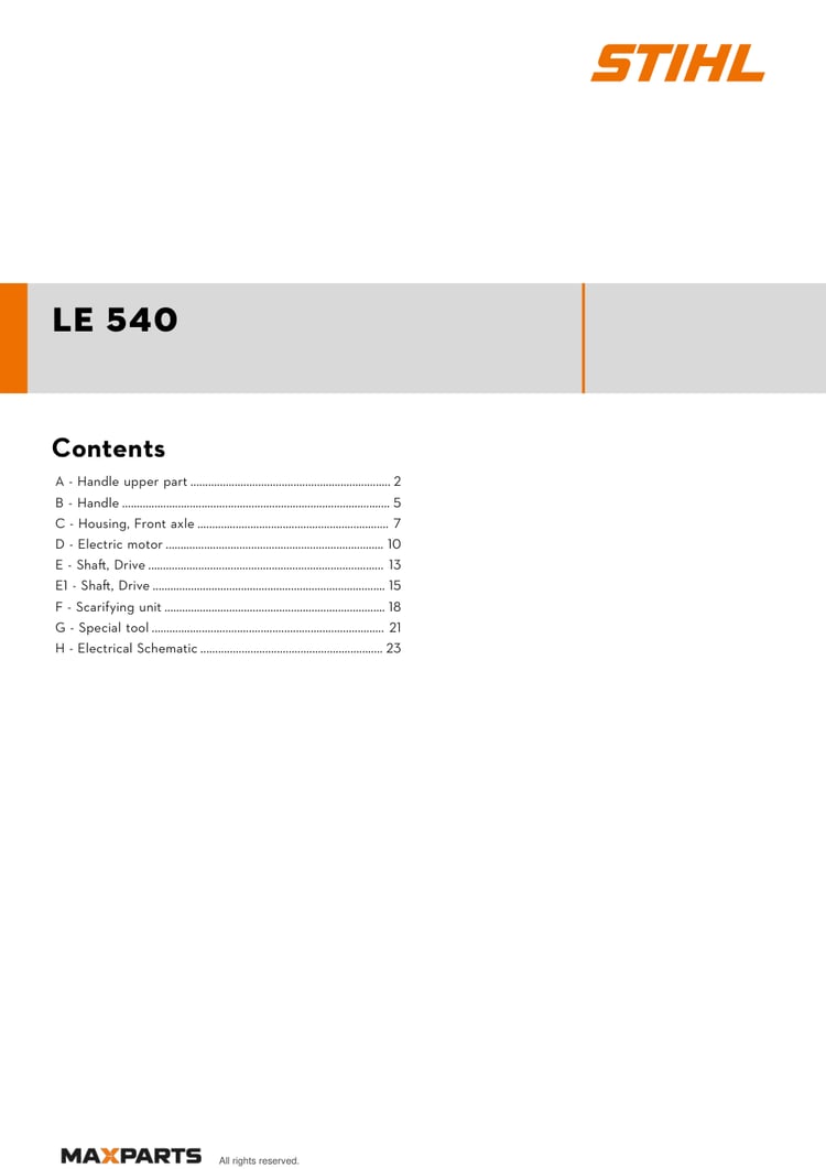 Cover of the VIKING LE 540 illustrated parts catalogue PDF, showing the model name and contents.