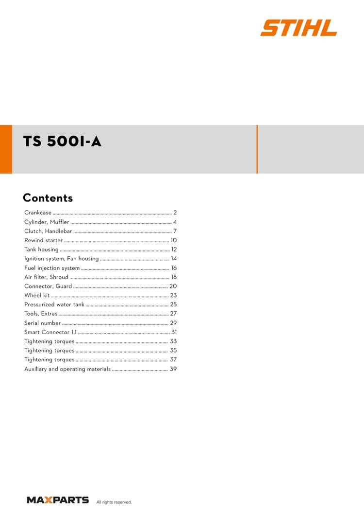 Cover of the STIHL TS 500i-A illustrated parts catalogue PDF, showing the model name and contents.