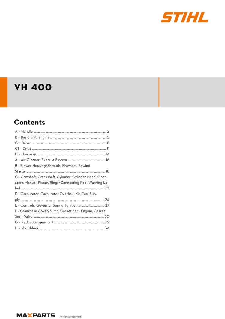 Cover of the VIKING VH 400 illustrated parts catalogue PDF, showing the model name and contents.