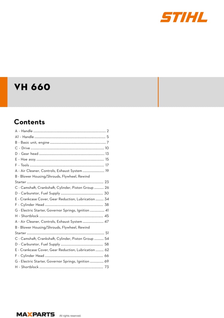 Cover of the VIKING VH 660 illustrated parts catalogue PDF, showing the model name and contents.