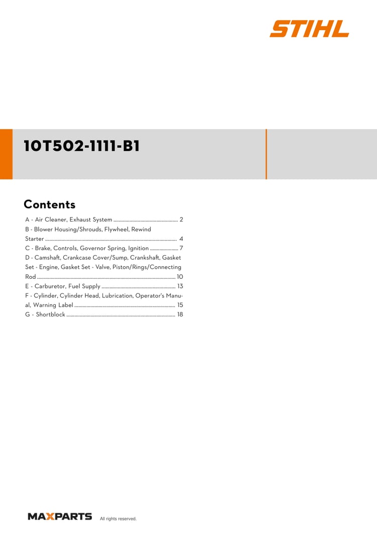 Cover of the Briggs & Stratton 10T502-1111-B1 illustrated parts catalogue PDF, showing the model name and contents.