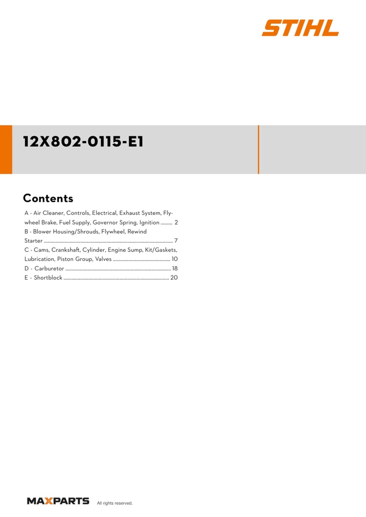 Cover of the Briggs & Stratton 12X802-0115-E1 illustrated parts catalogue PDF, showing the model name and contents.