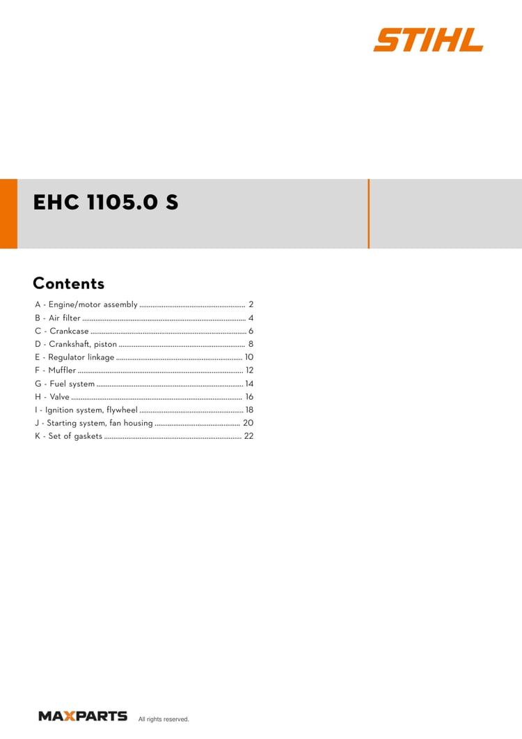Cover of the STIHL EHC 1105.0 S illustrated parts catalogue PDF, showing the model name and contents.