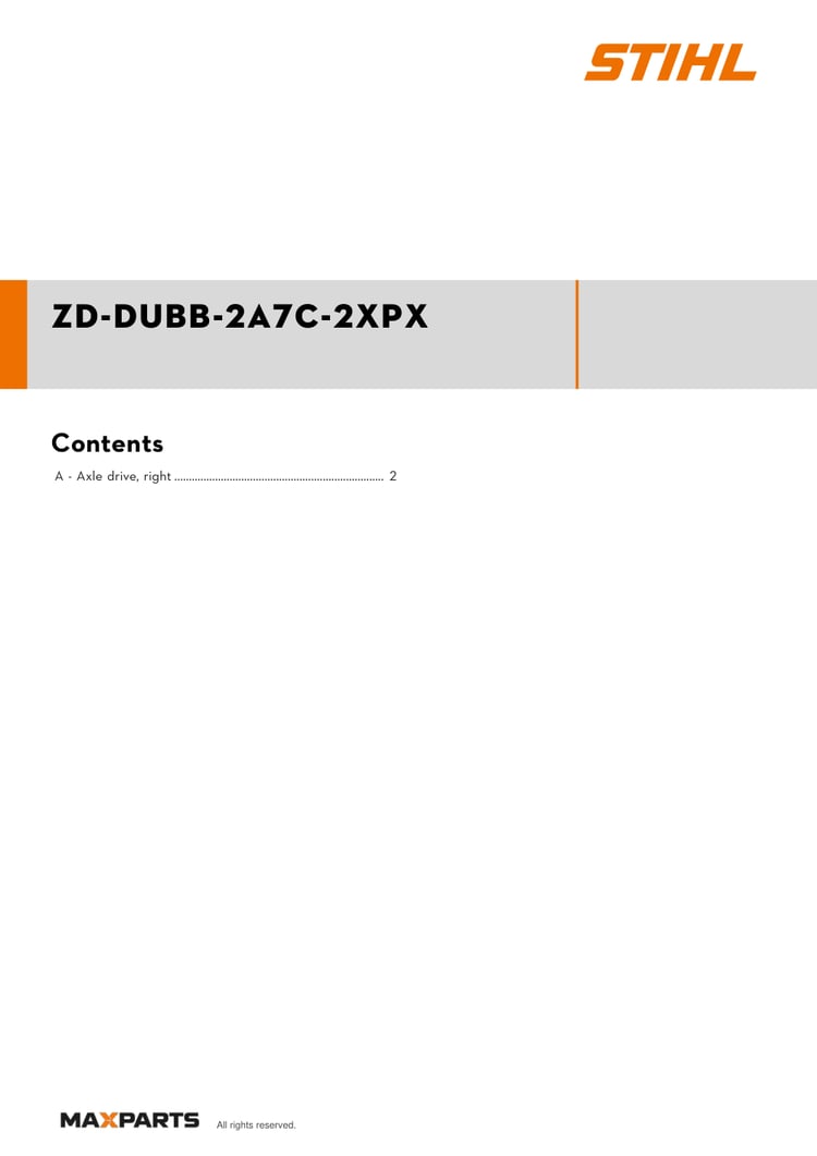 Cover of the STIHL ZD-DUBB-2A7C-2XPX illustrated parts catalogue PDF, showing the model name and contents.