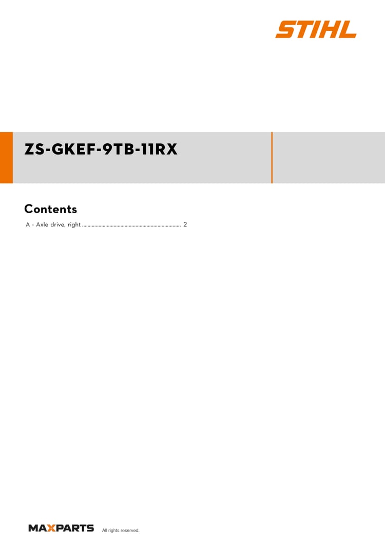 Cover of the STIHL ZS-GKEF-9TB-11RX illustrated parts catalogue PDF, showing the model name and contents.