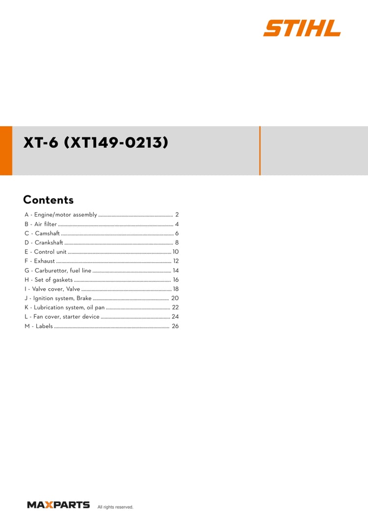 Cover of the Kohler XT-6 (XT149-0213) illustrated parts catalogue PDF, showing the model name and contents.