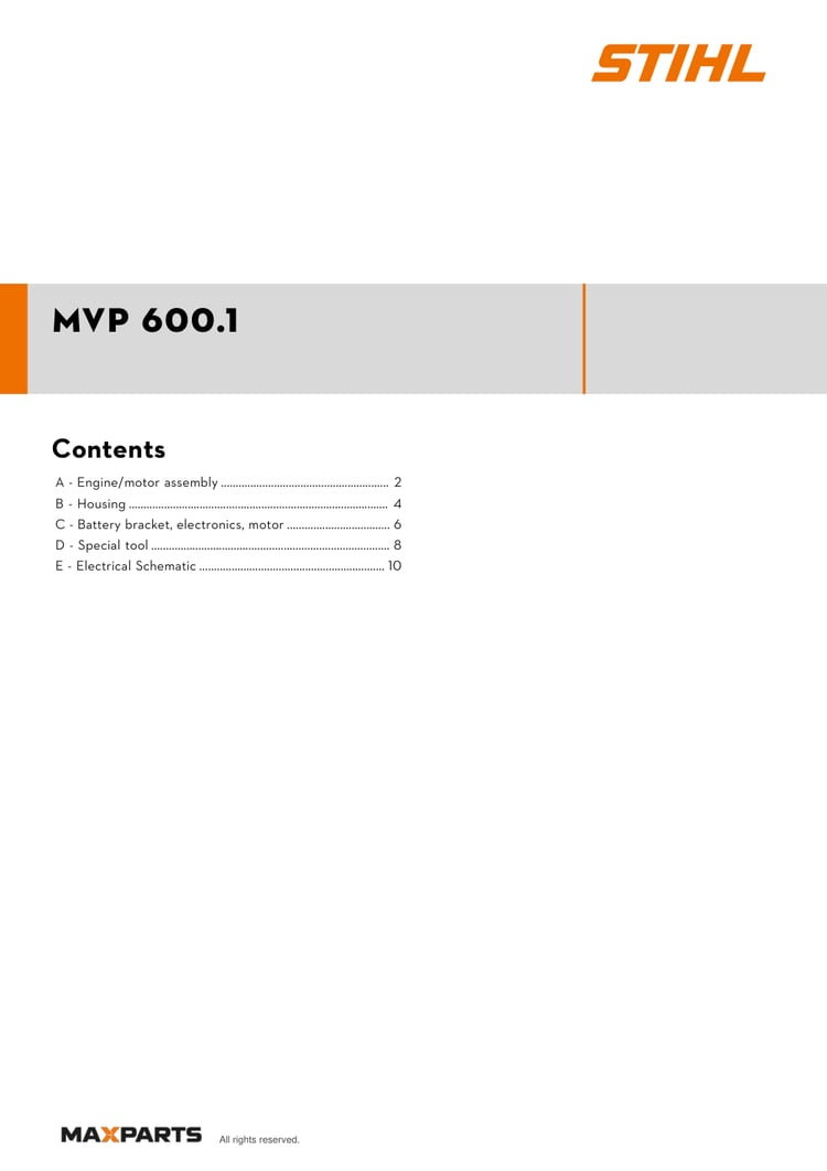 Cover of the STIHL MVP 600.1 illustrated parts catalogue PDF, showing the model name and contents.