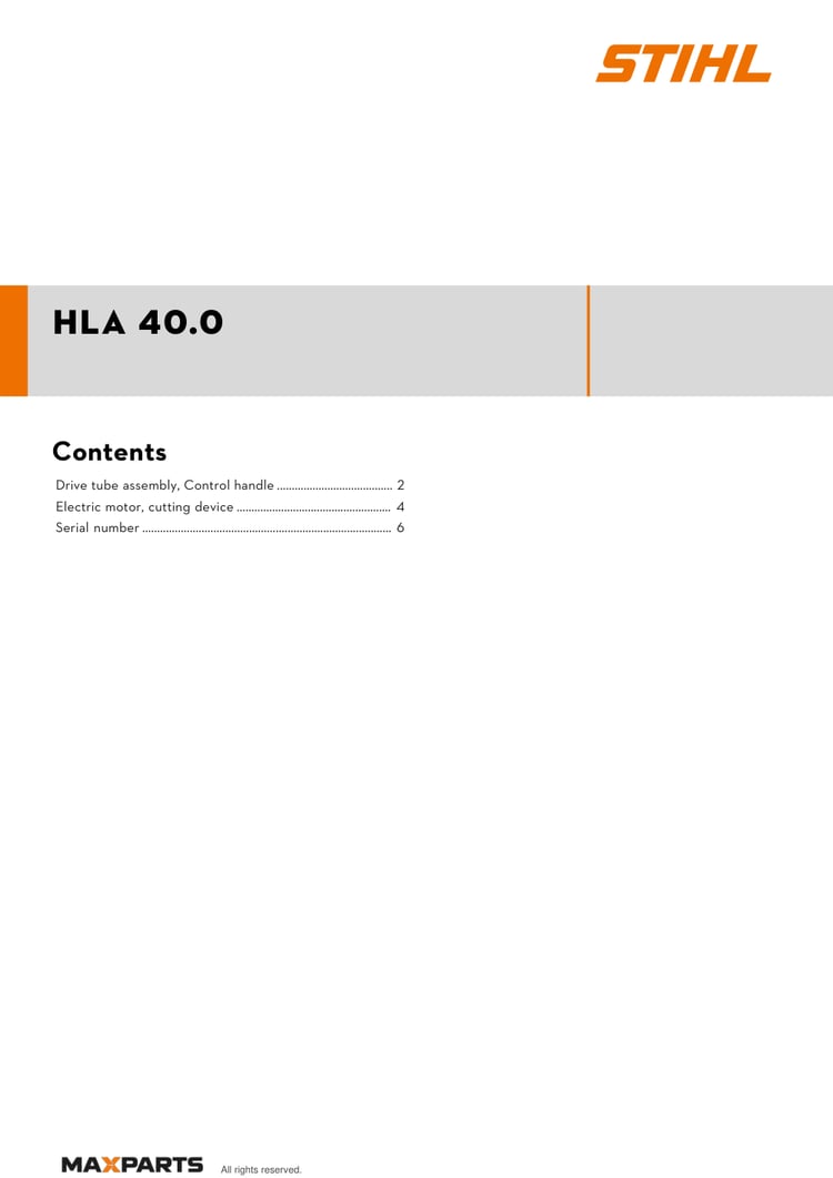 Cover of the STIHL HLA 40.0 illustrated parts catalogue PDF, showing the model name and contents.