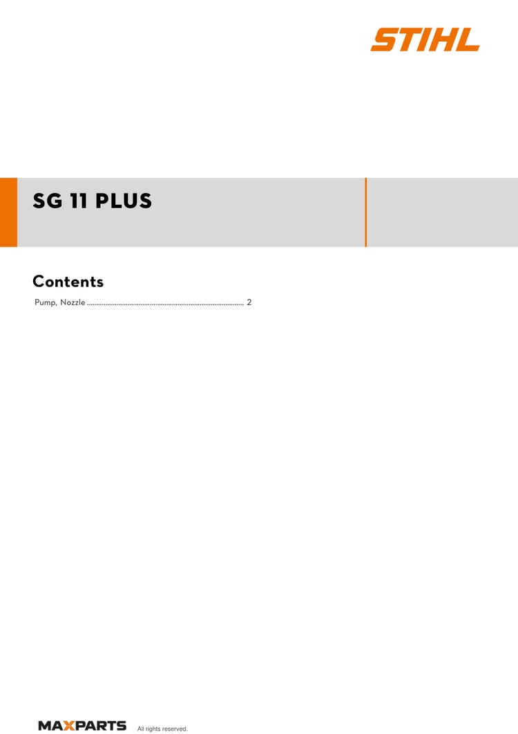Cover of the STIHL SG 11 PLUS illustrated parts catalogue PDF, showing the model name and contents.