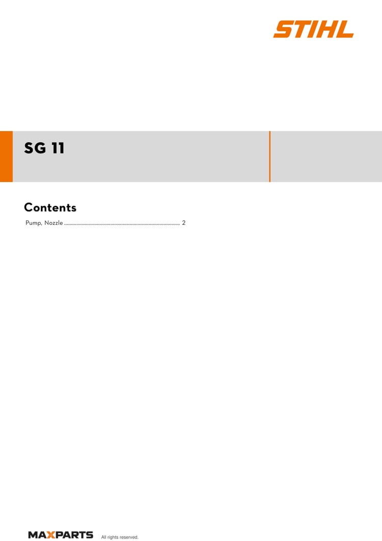 Cover of the STIHL SG 11 illustrated parts catalogue PDF, showing the model name and contents.