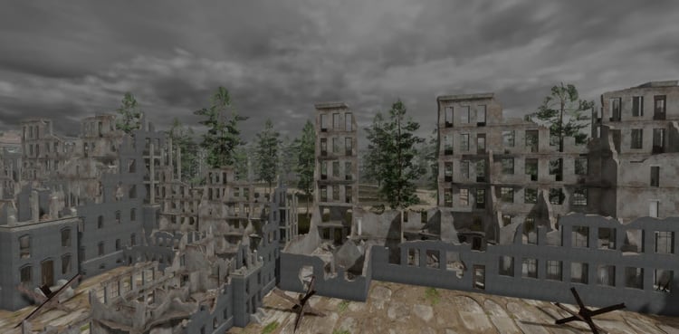 Fortified military castle with towers and defensive walls