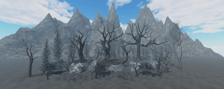 Realistic spooky forest with twisted leafless trees