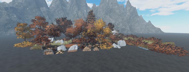 Fall trees with dense copper and brown leaves