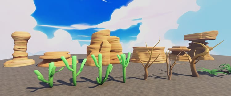 Stylized cactus assets with different desert variations