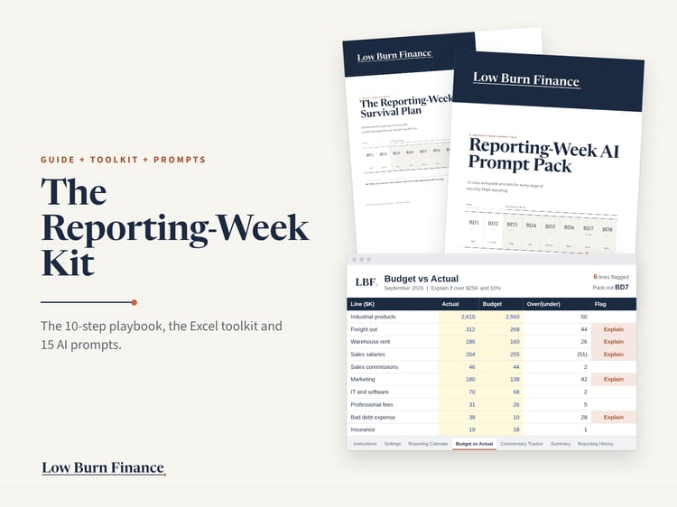 FP&A Monthly Reporting Kit: Guide, Excel Toolkit and AI Prompts