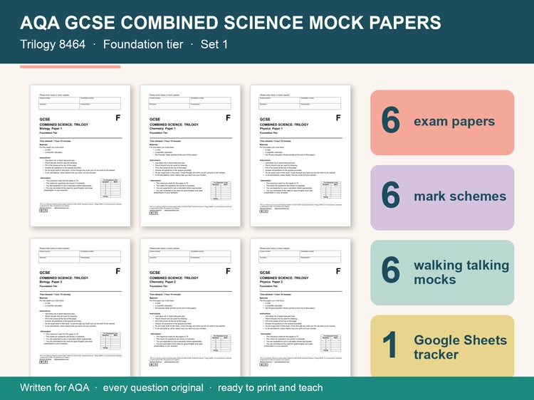 AQA GCSE Combined Science Mock Papers, Foundation Set 1 | 6 Papers, Mark Schemes and Trackers: cover