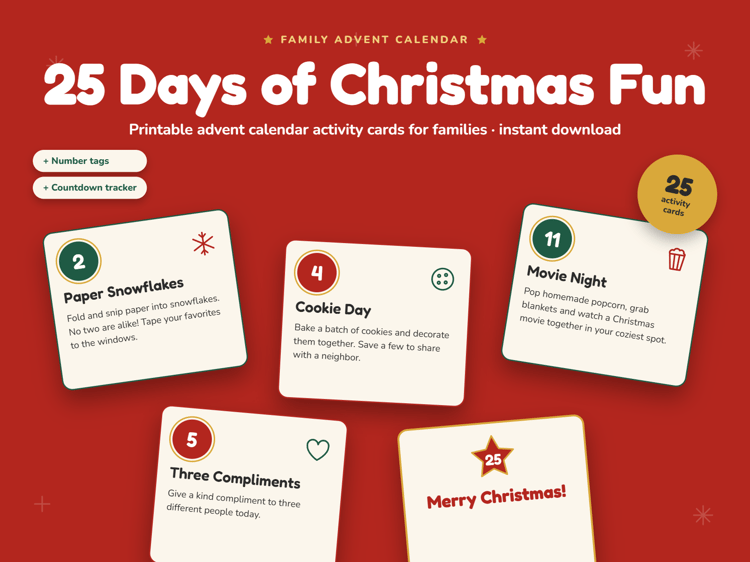 Advent Calendar Activity Cards printable