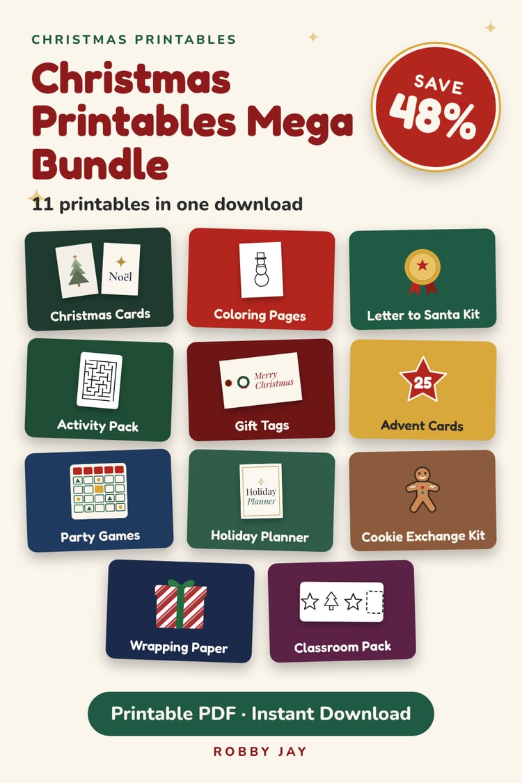 Christmas Printables Mega Bundle, 11 printable packs