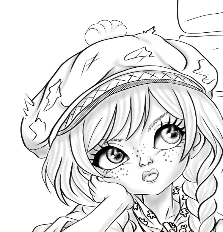 dult coloring page   grayscale coloring   line art pdf   printable coloring   cute girl coloring   boho coloring page   coloring book pdf   instant download   digital coloring   coloring sheet   art therapyanime coloringcoloring page pdf