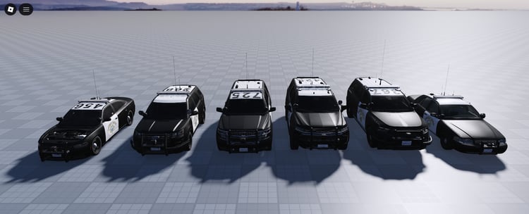 Rear view of highway patrol vehicle fleet