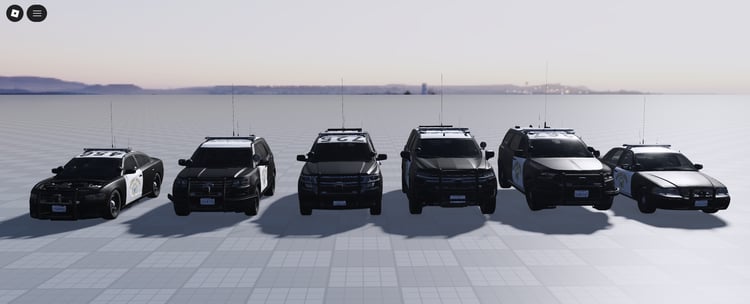 Six California Highway Patrol police vehicles