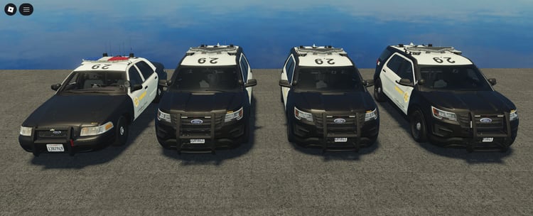 Four LASD sheriff patrol vehicles in lineup