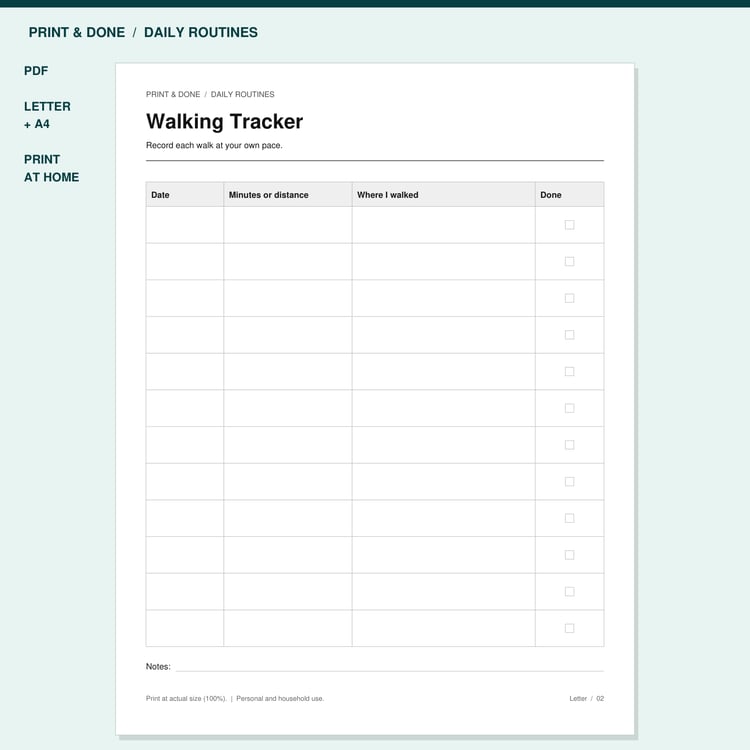 Walking Tracker Printable preview showing the actual printable worksheet.