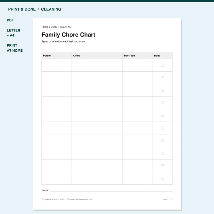 Family Chore Chart Printable preview showing the actual printable worksheet.
