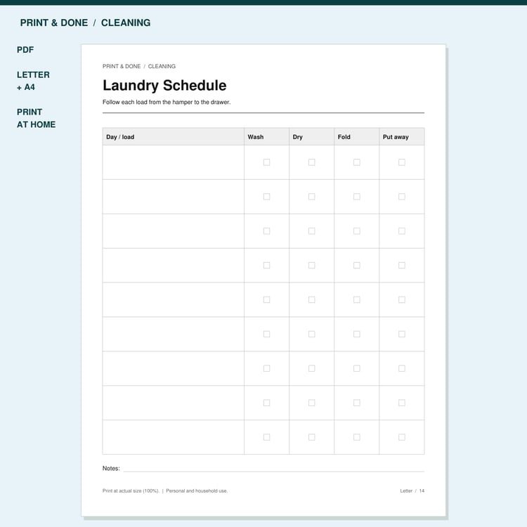 Laundry Schedule Printable preview showing the actual printable worksheet.
