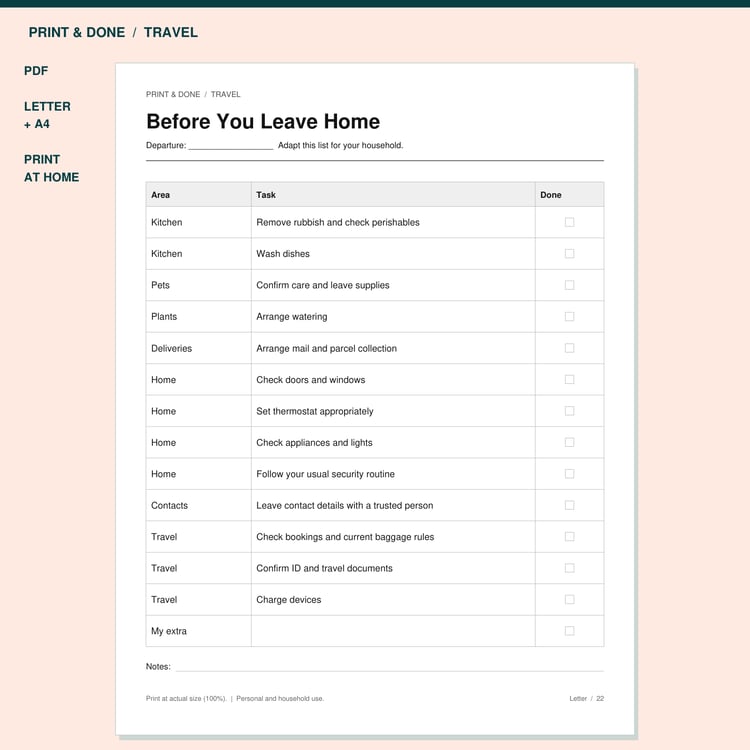 Before You Leave Home Printable preview showing the actual printable worksheet.