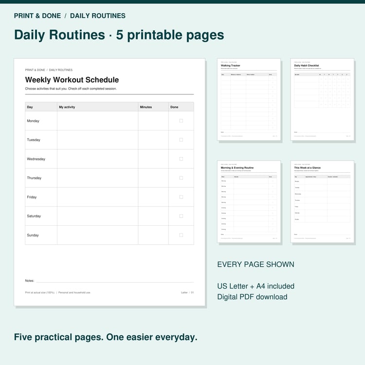 Daily Routines 5-Printable Set preview showing the actual printable worksheet pages.
