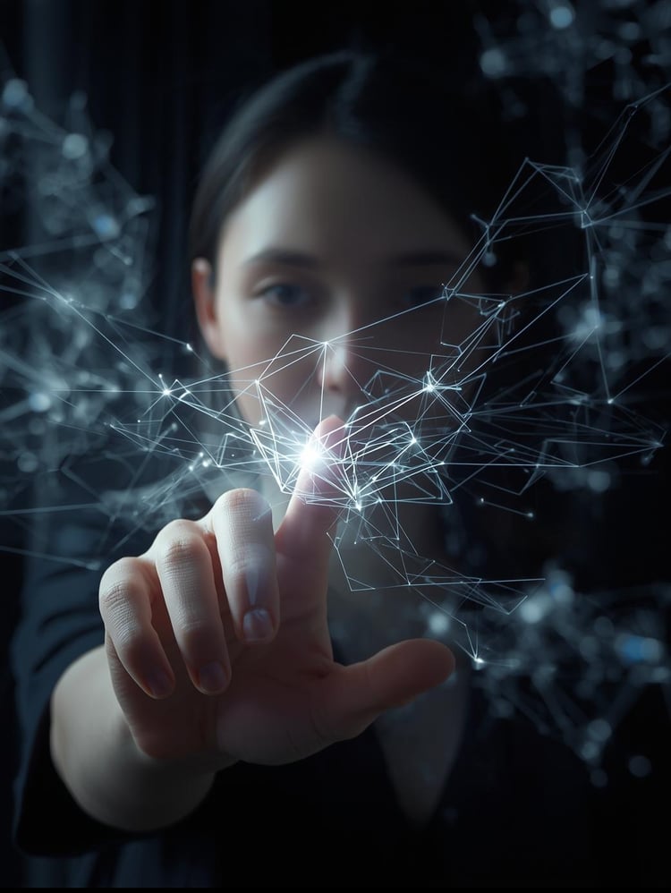 AI-generated image of a woman who appears to be touching some sort of invisible energy field that she can detect easily through psychic means