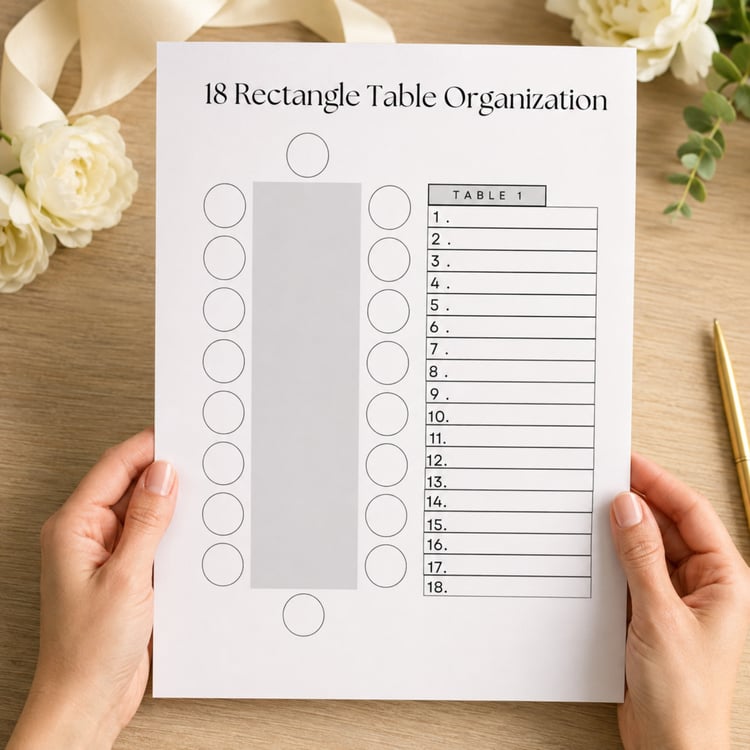 Twenty-page editable wedding table seating chart planner in US Letter size, featuring printable guest organization and table-planning pages for Canva.
