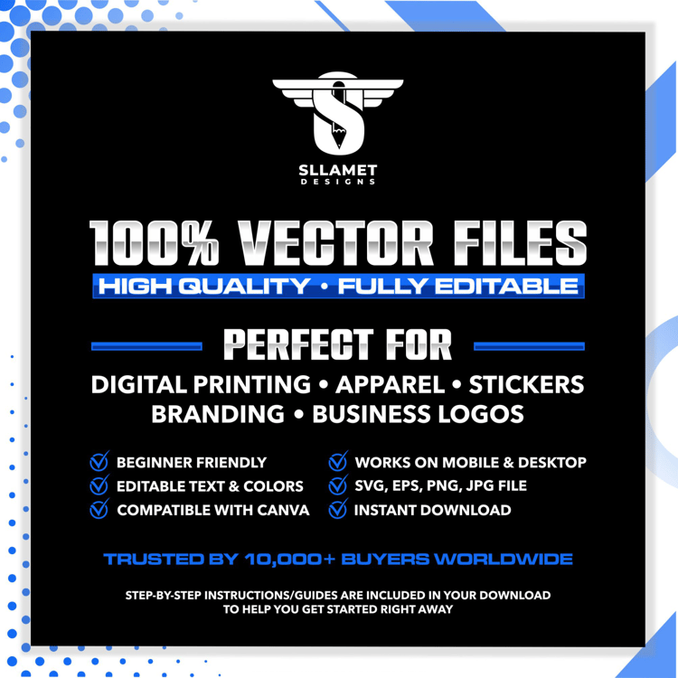 Portable building transport vector logo featuring a blue semi truck hauling a white modular building with blue doors and windows, multi-axle trailer, blue and silver shield badge, bold company lettering, blue stars and customizable tagline on a black back