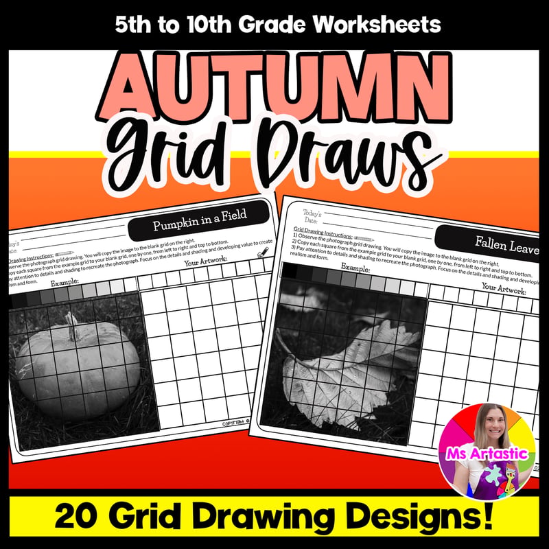 Autumn Value Grid Drawing Worksheets Autumn Art Shading Observation Drawing