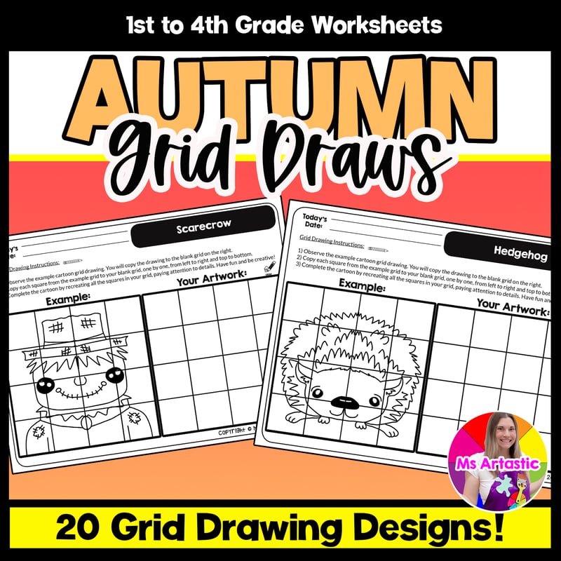 Autumn Cartoon Grid Drawing Worksheets Autumn Drawing Activities for Kids