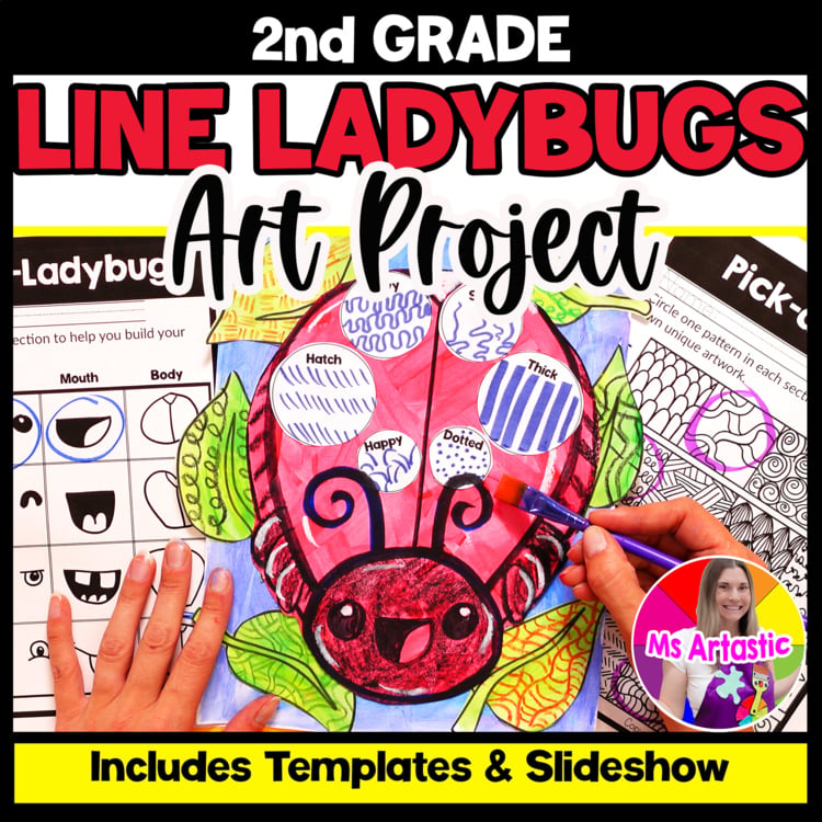 Line Art Lesson 2nd Grade Types of Lines Art Project Ladybug Art Activity BTS