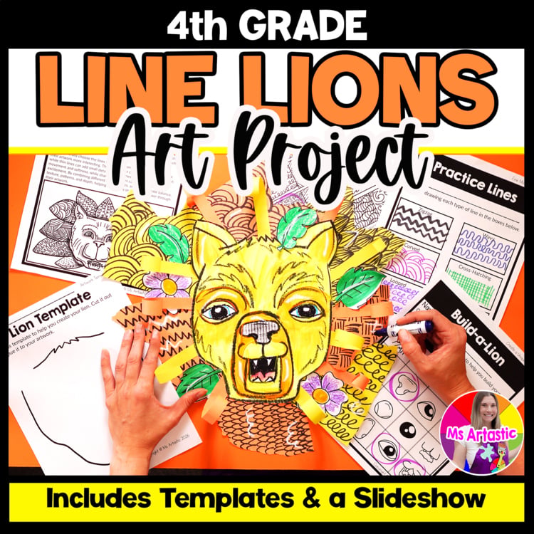 Line Art Lesson Element of Art Line 4th Grade Types of Lines Lion Art Project