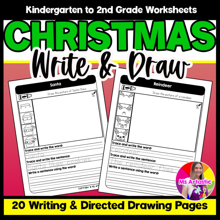 Christmas Writing Practice Directed Drawing Christmas Sentence Writing and Draw