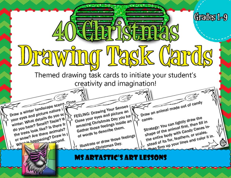 Christmas Art Drawing Task Cards or Sketchbook Prompts