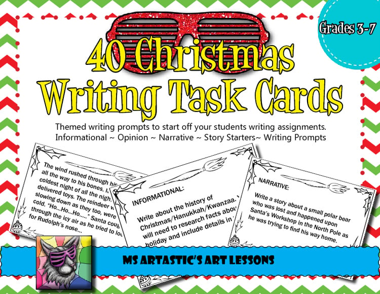 Christmas Writing Task Cards, Writing Prompt Cards