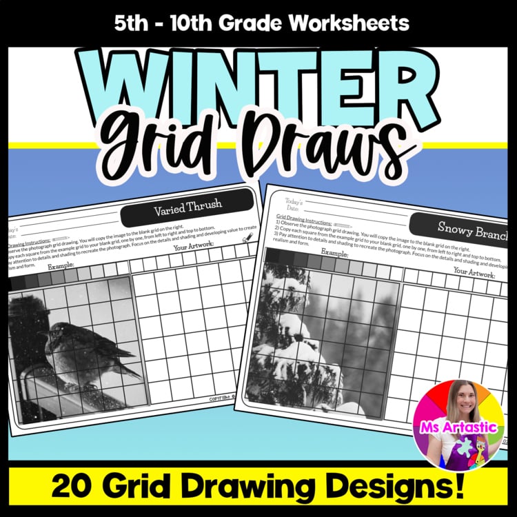 Winter Value Grid Drawing Worksheets Winter Shading and Observation Drawing Art