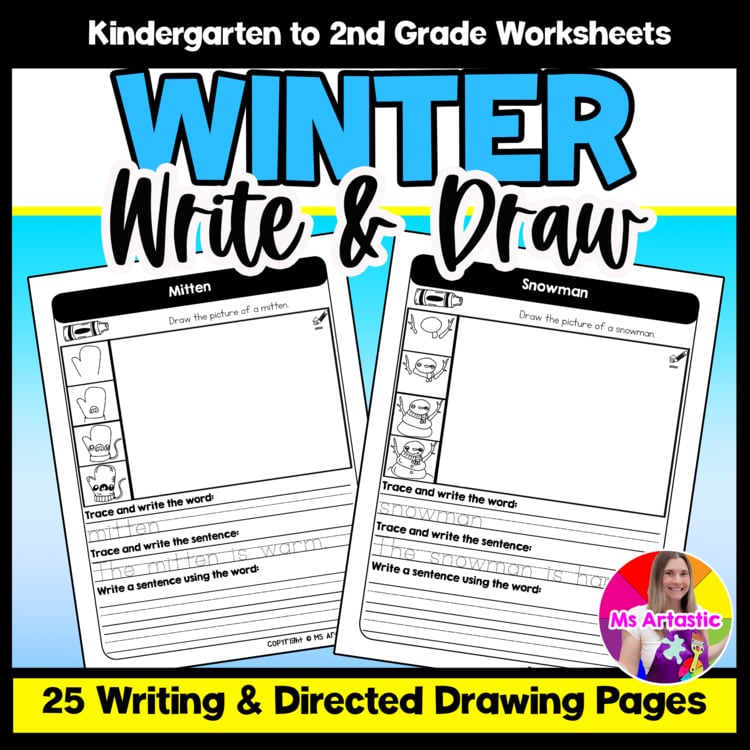 Winter Writing Practice Directed Drawing Winter Write and Draw Sentence Writing