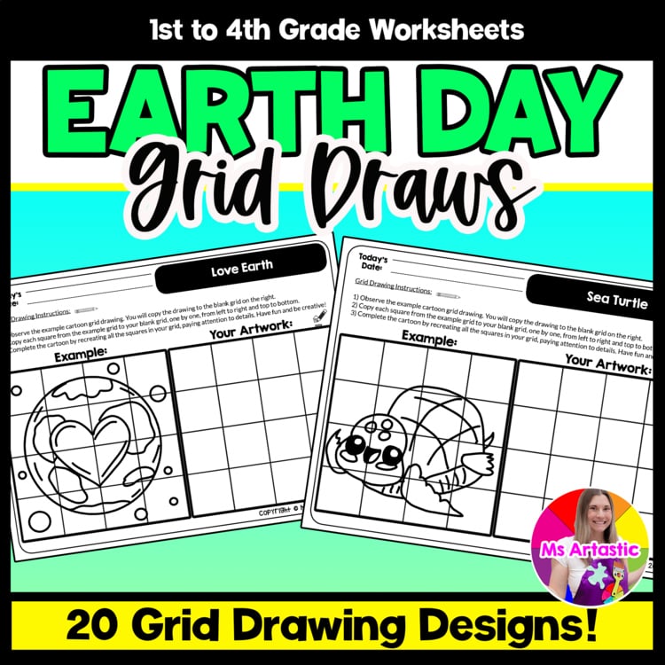 Earth Day Cartoon Grid Drawing Worksheets Earth Day Drawing Art Activities